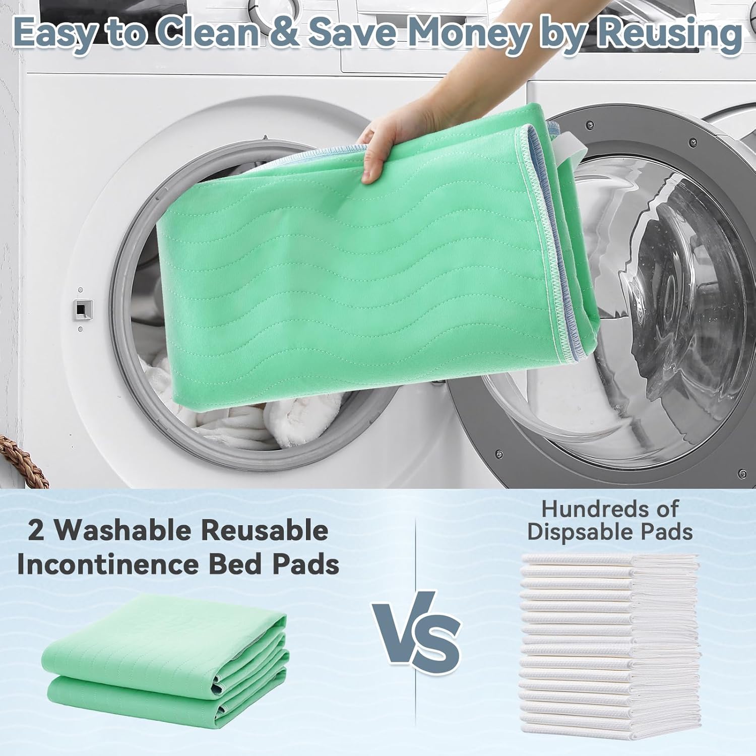 YEERSWAG Reusable Waterproof Bed Pads 2 Pack Green