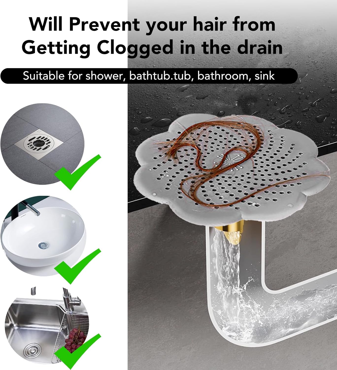 SOBERNA Drain Hair Catcher 2 Packs Gray White