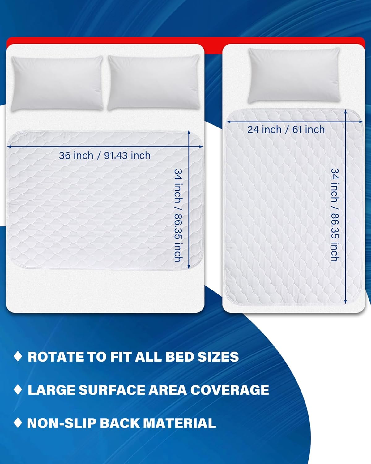 MBJERRY Washable Waterproof Incontinence Bed Pads - 24 x 34 Inch
