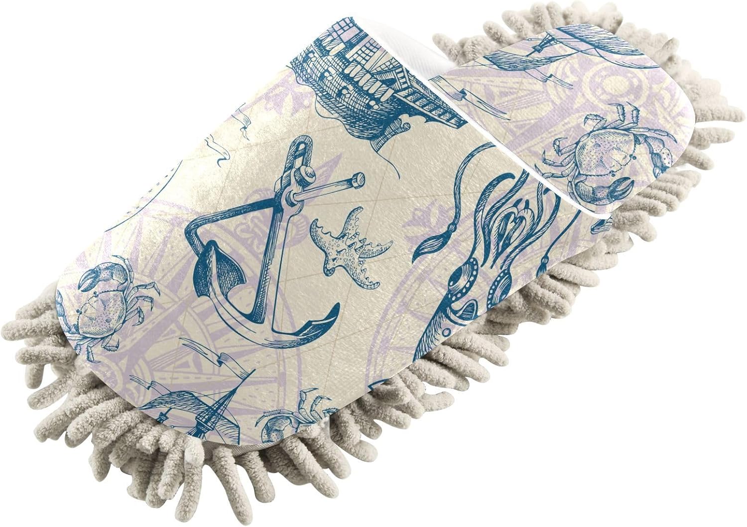 Sinestour Vintage Sailboat Seashells Mop Slippers