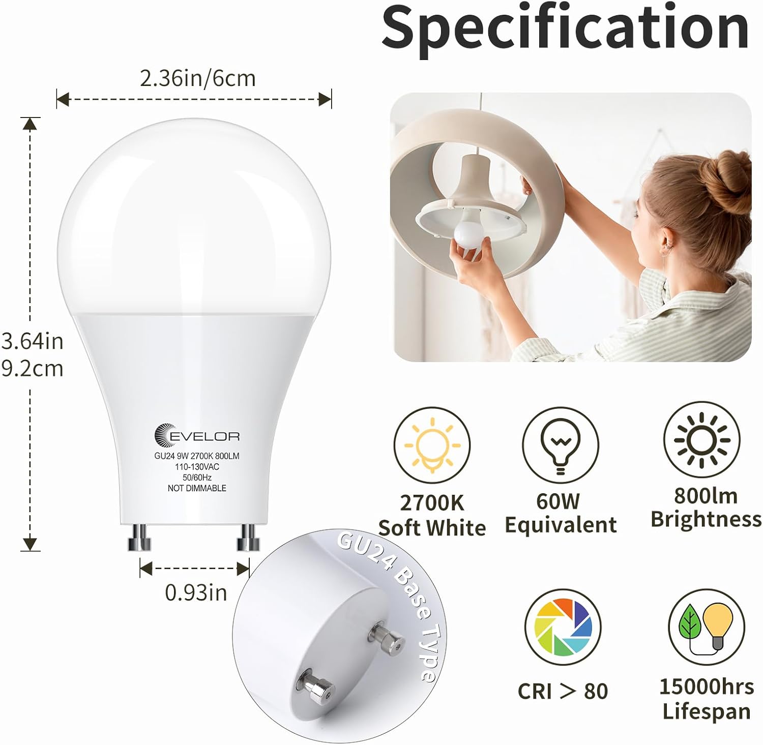 Evelor GU24 LED Light Bulb 4-Pack 2700K Soft White 1