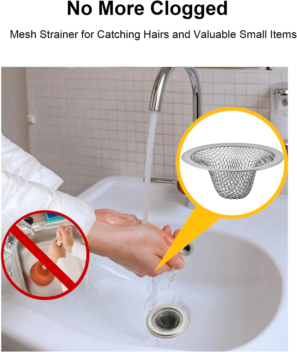 6-Pack Bathroom Sink Drain Strainer - Hair Catcher Prevents Clogs
