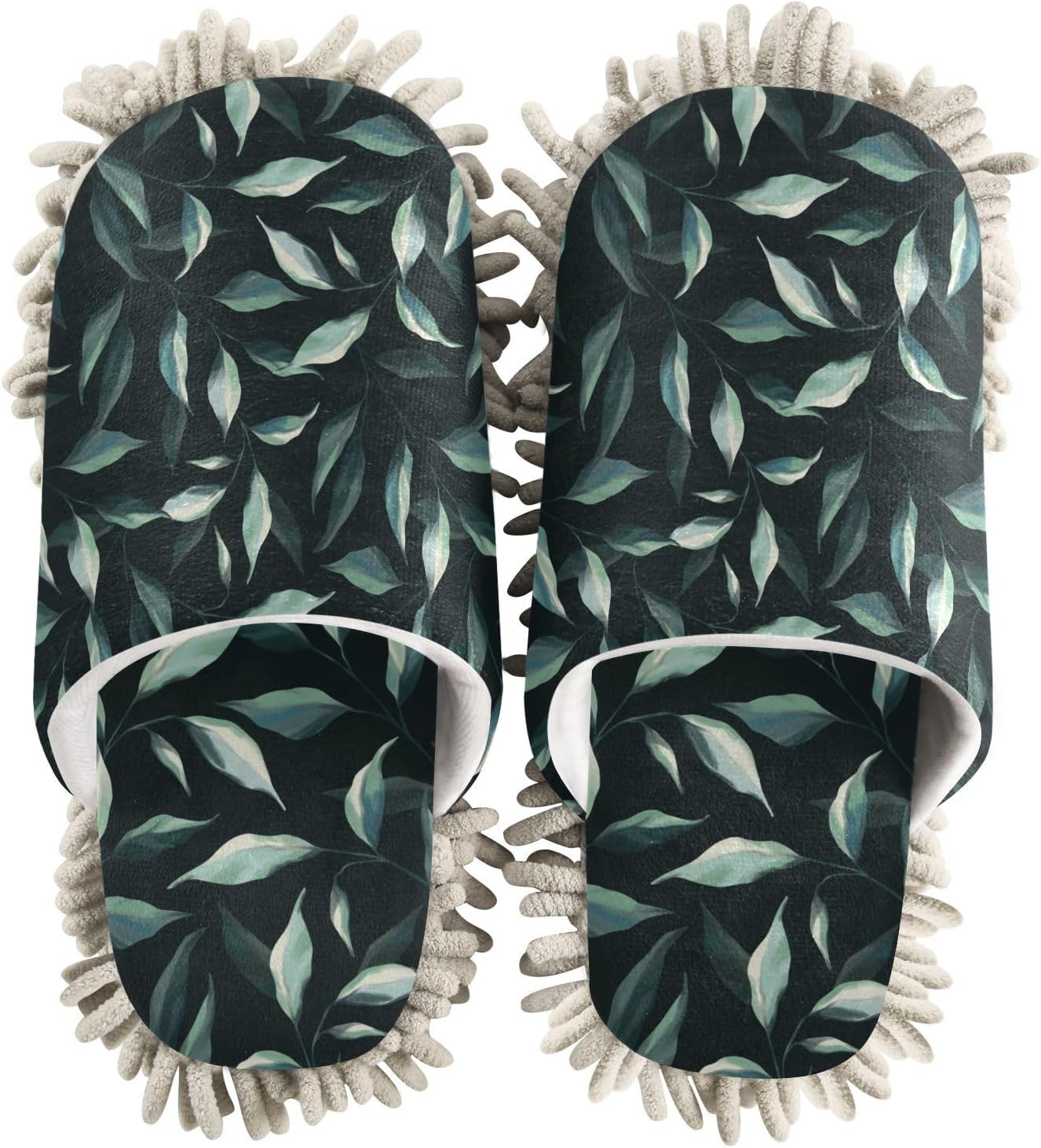 Kigai Microfiber Slippers - Black Leaf Design for Floor Cleaning