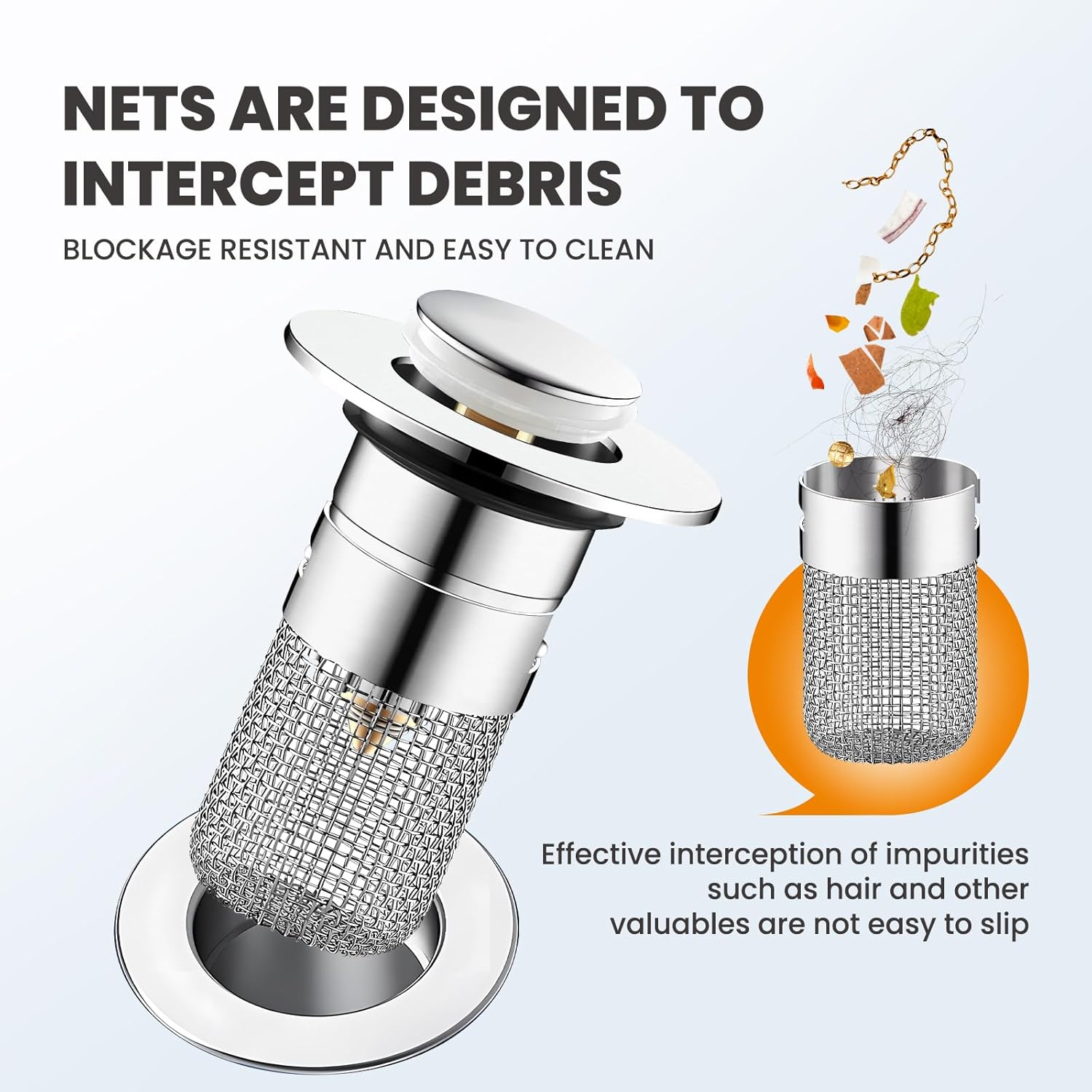 NOCRLG Universal Sink Drain Strainer with Pop-Up Mechanism