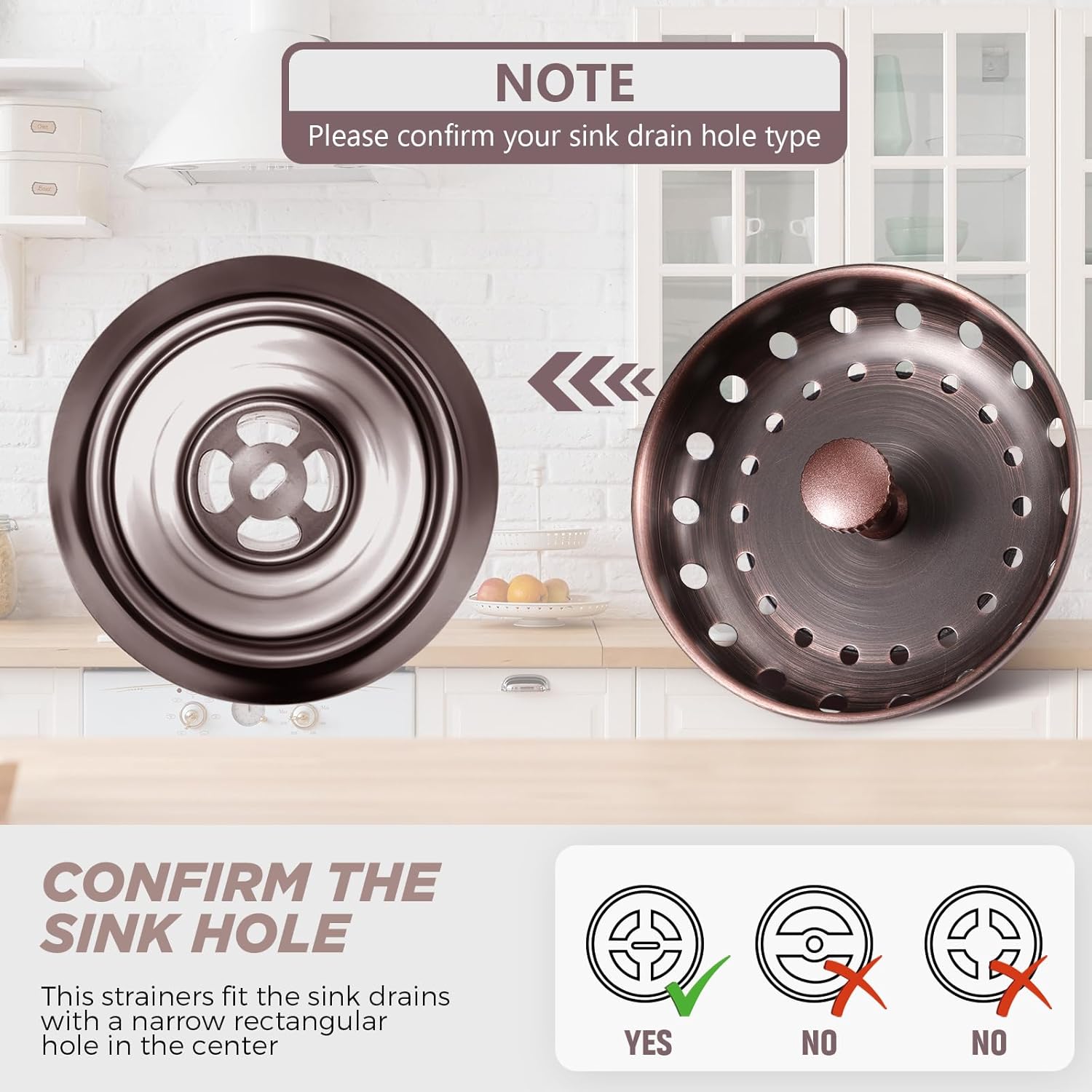 Retisee 2 Pcs Stainless Steel Drain Strainer Antique Copper Kitchen Sink Stopper