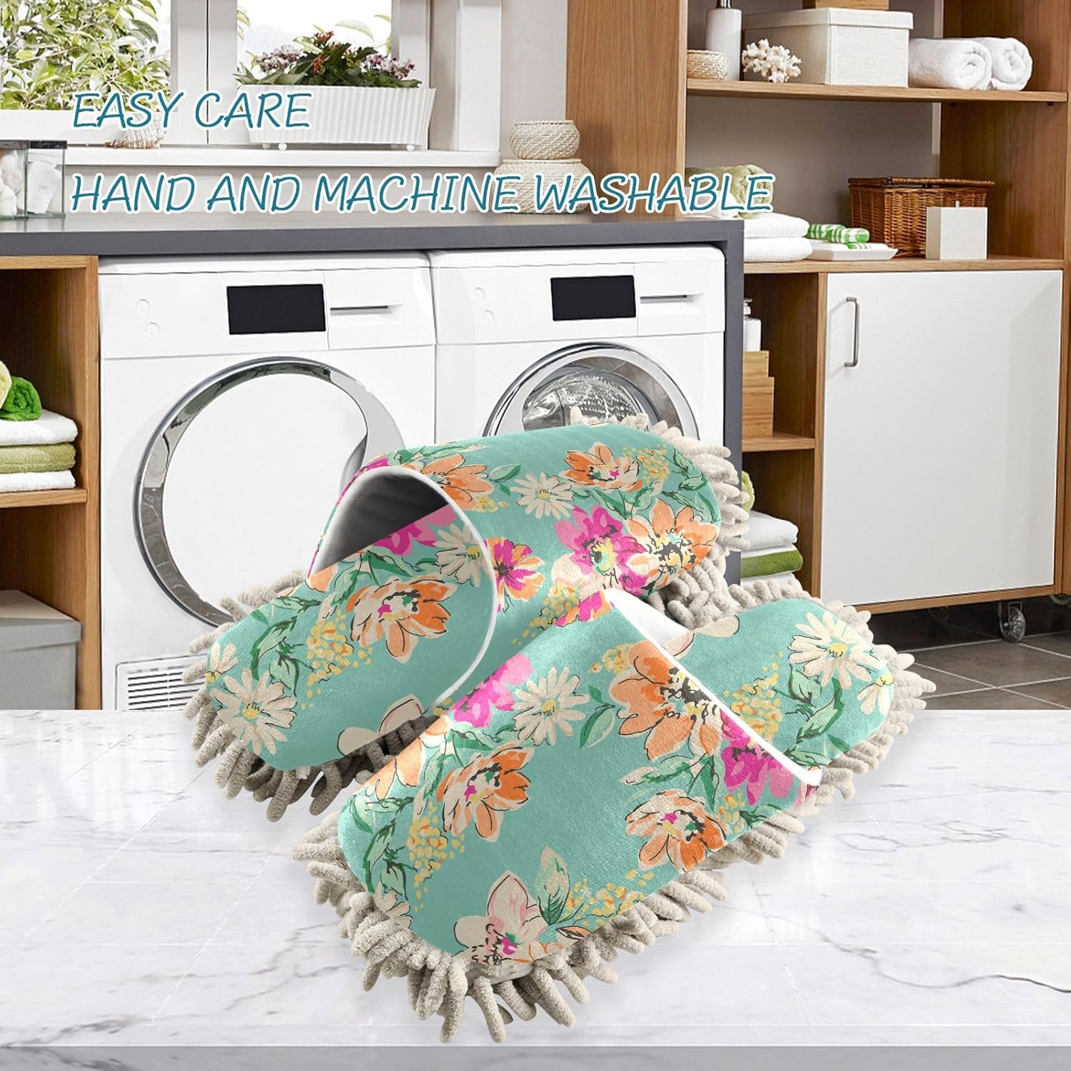 Sinestour Sketched Flower Mop Slippers for Floor Cleaning