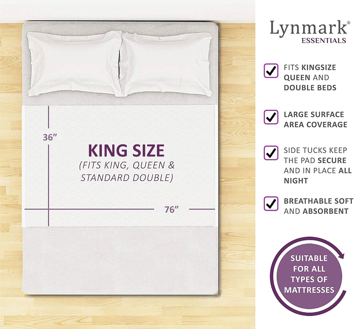Lynmark Washable Bed Pads - Non-Slip Waterproof Incontinence Protector for Bedwetting