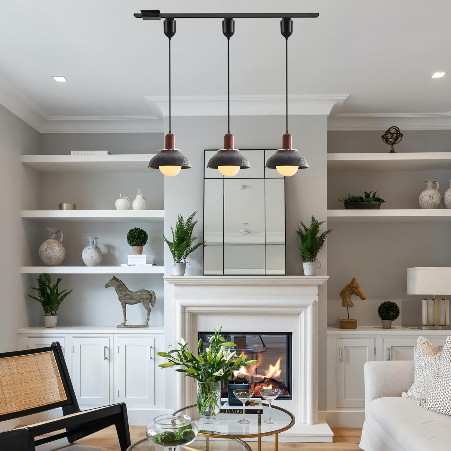 Kiven L Style 2-Wire Track Pendant Light with Black Ceramic Shade