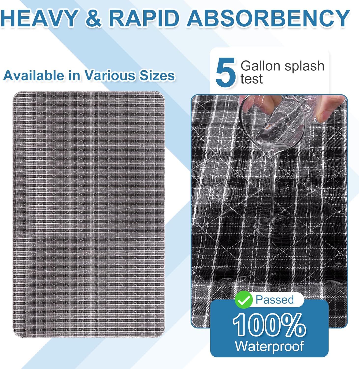 OUTCREATOR Washable Bed Pads 34x36 2-Pack Black Plaid