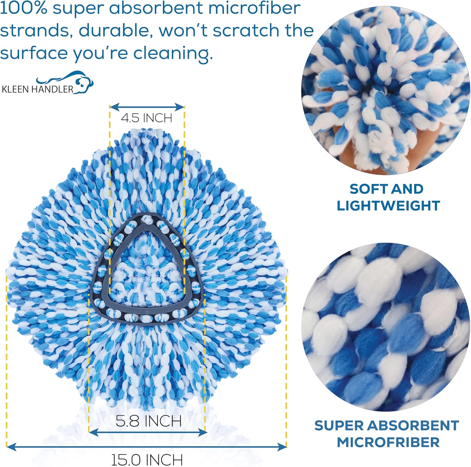 KLEEN HANDLER Microfiber Spin Mop Refill Heads 6-Pack Blue