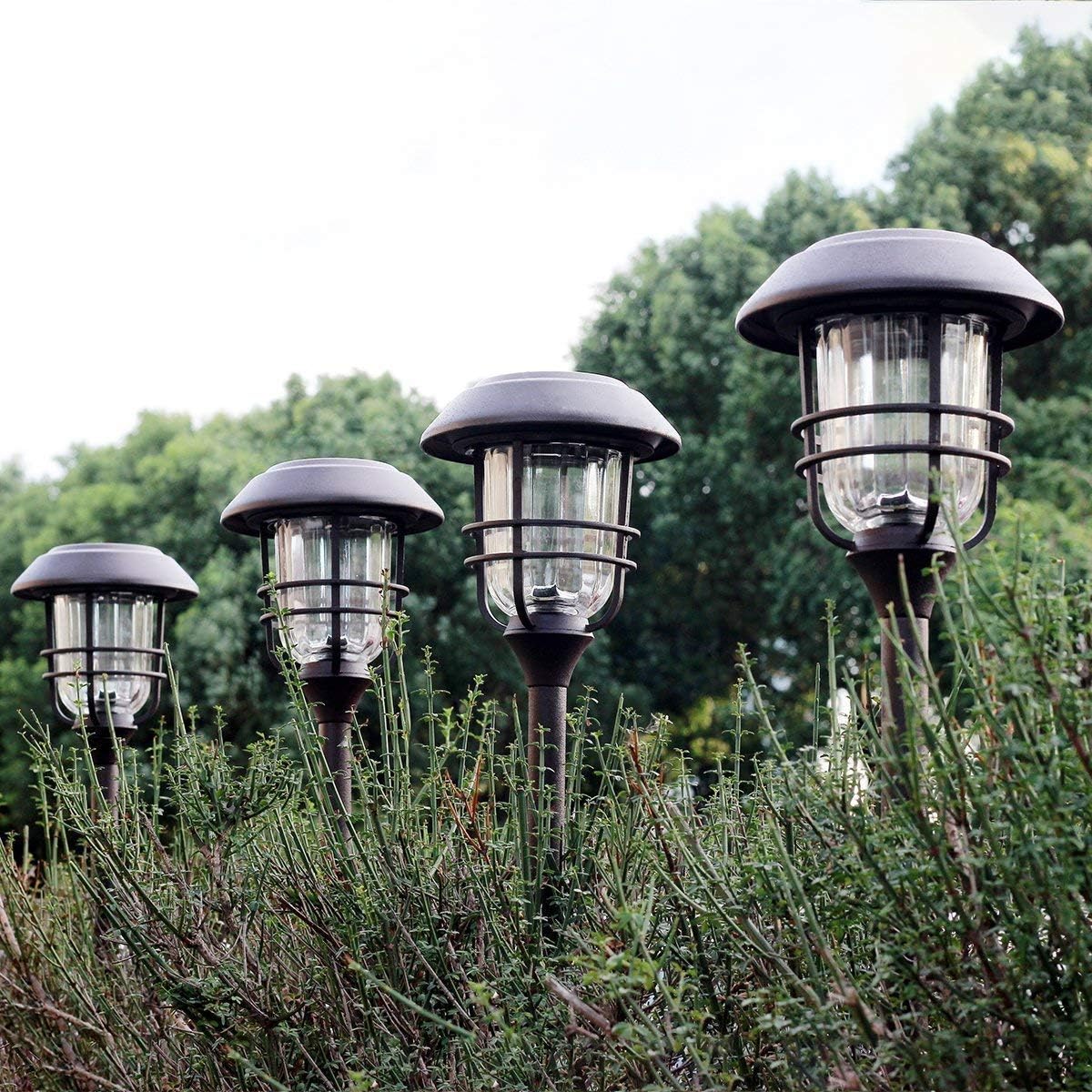 GIGALUMI 4 Pack Solar Path Lights Waterproof Metal with Glass Stainless Steel