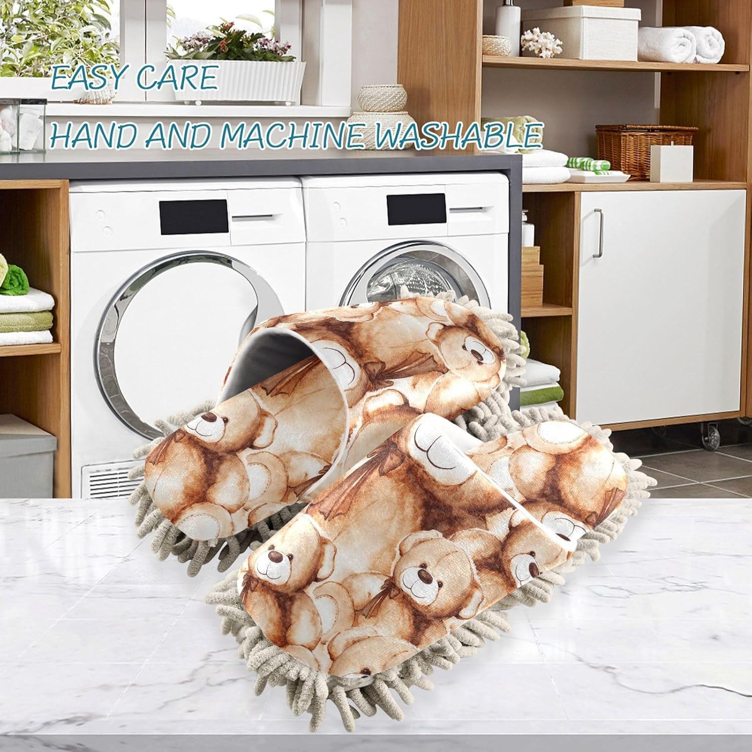 Sinestour Teddy Bear Mop Slippers for Floor Cleaning