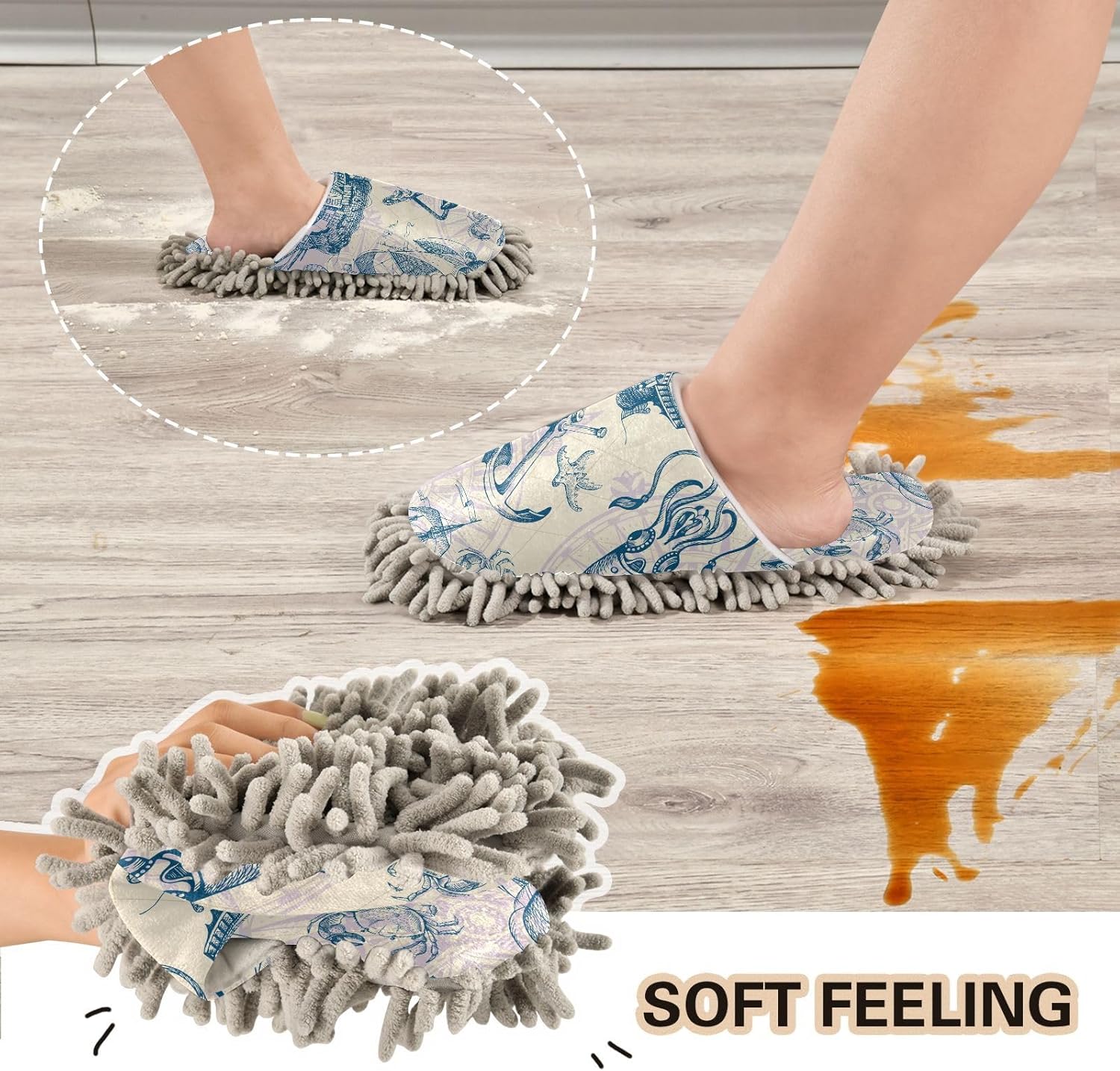 Sinestour Vintage Sailboat Seashells Mop Slippers