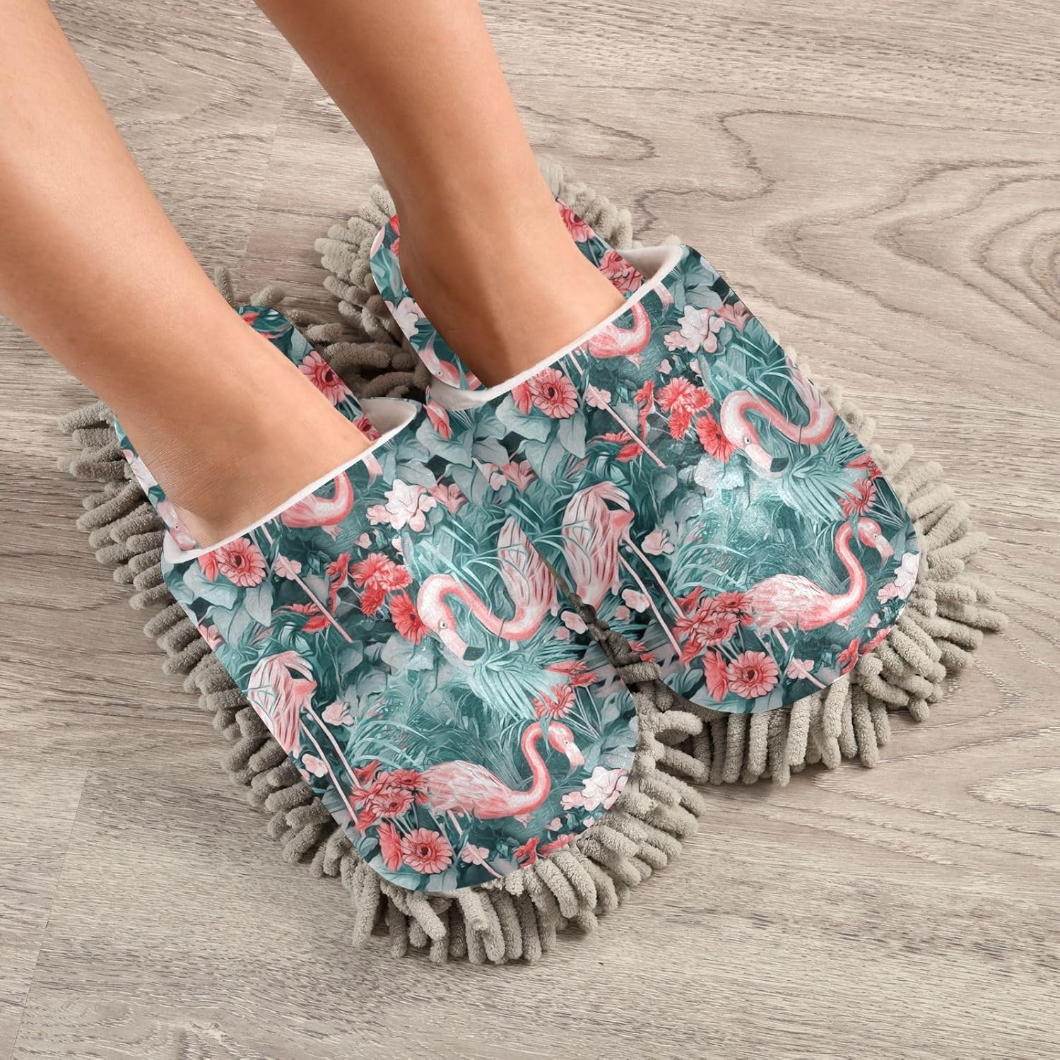 Sinestour Flamingo Pink Mop Slippers for Floor Cleaning