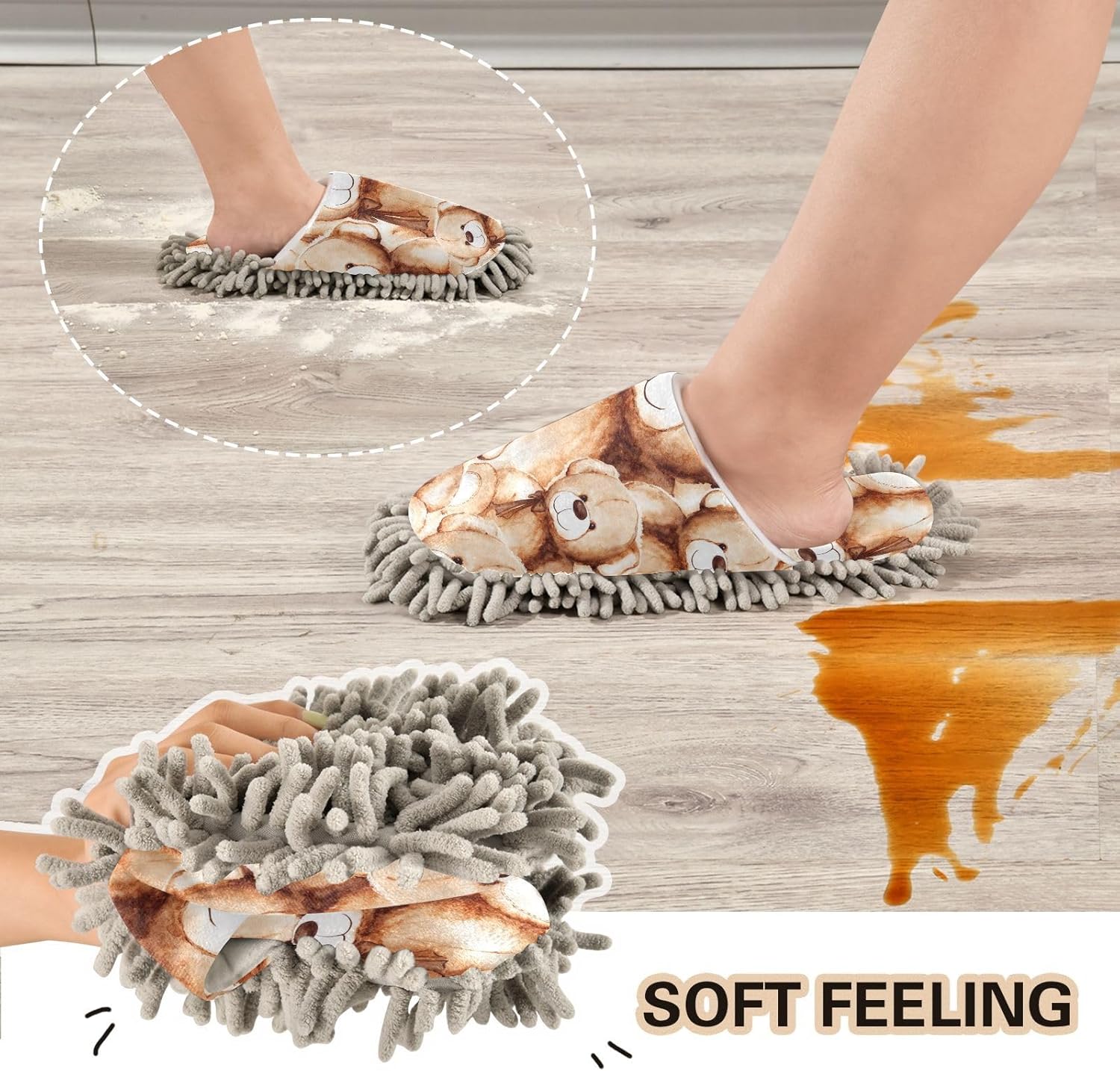 Sinestour Teddy Bear Mop Slippers for Floor Cleaning