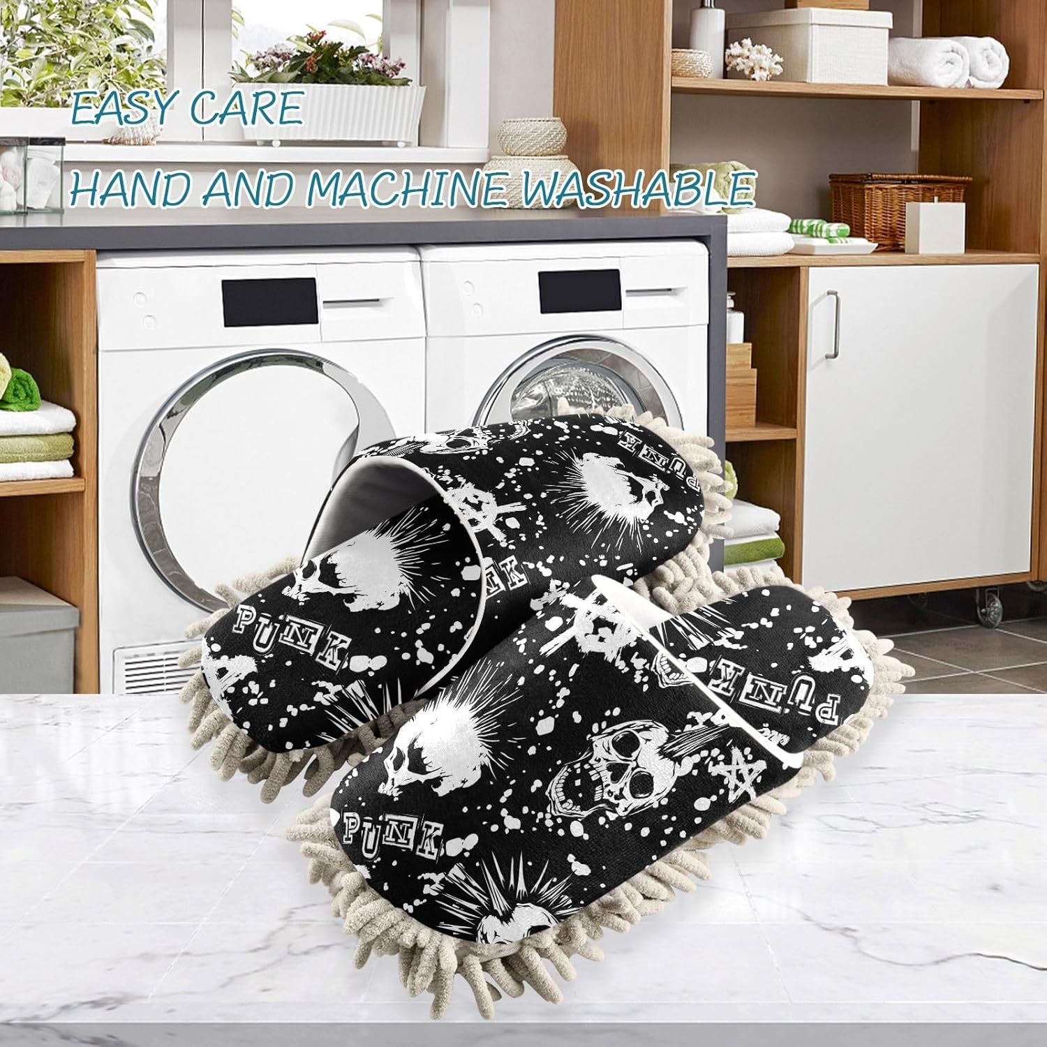 Sinestour Punk Skull Mop Slippers for Floor Cleaning 1
