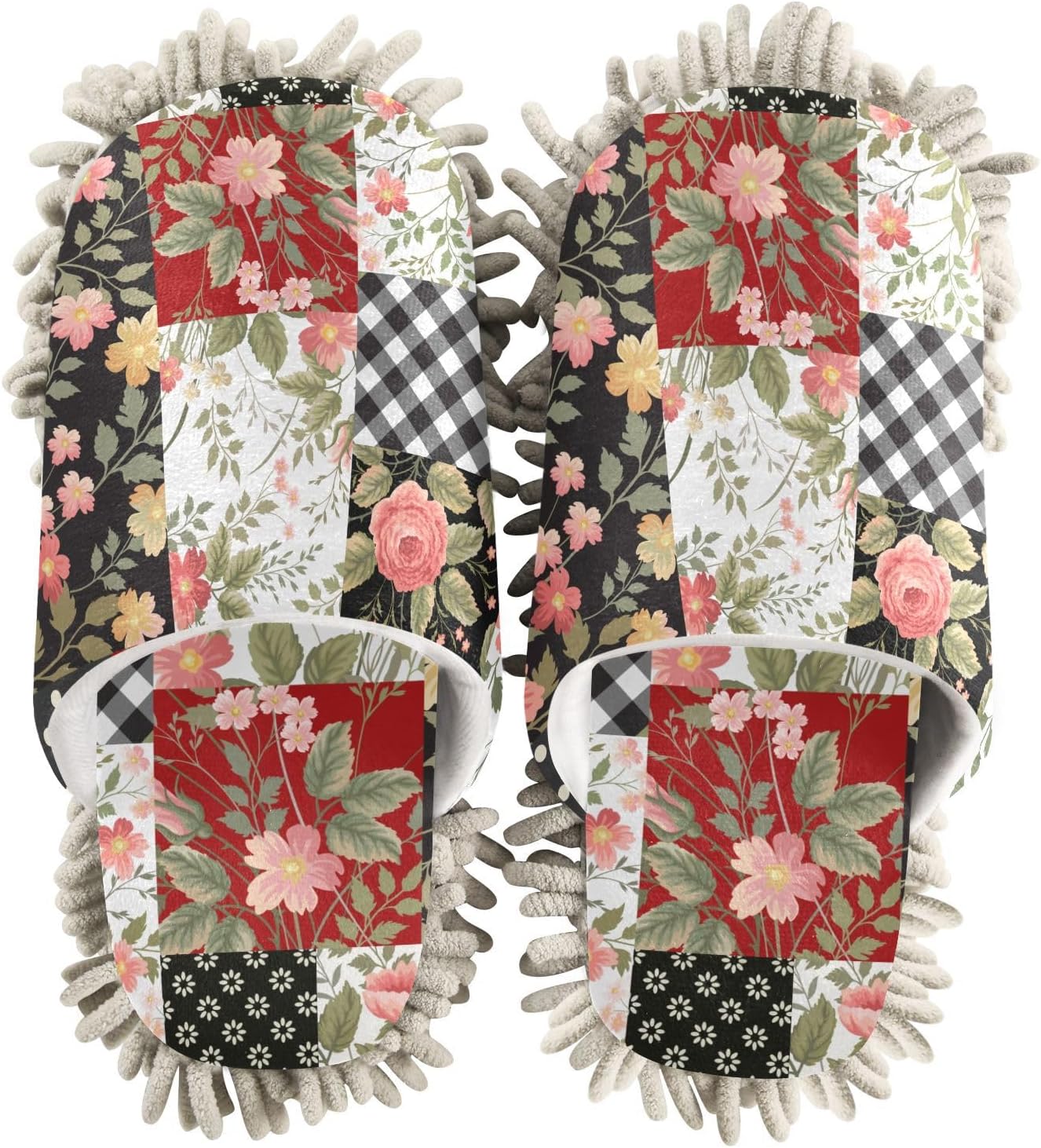 Sinestour Patchwork Roses Mop Slippers for Floor Cleaning