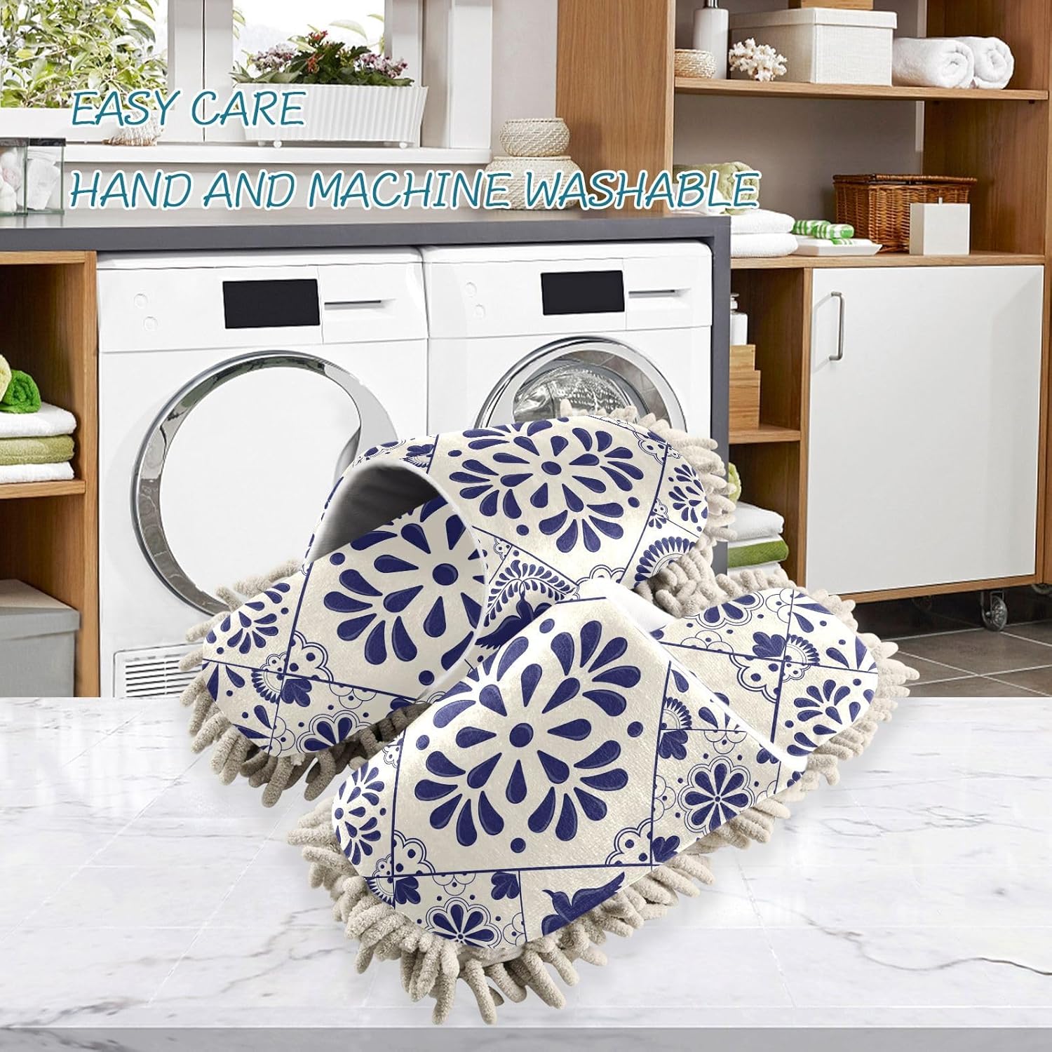 Sinestour Mop Slippers with Talavera Pattern for Floor Cleaning