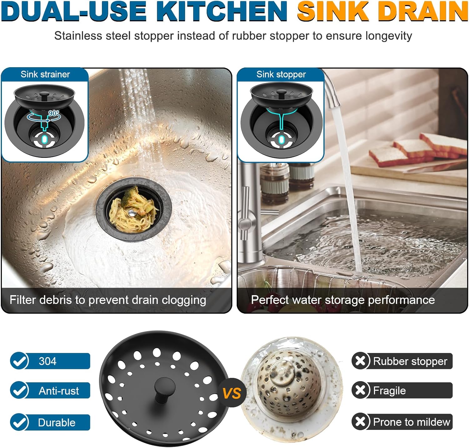 BOTEMY 3-12 Inch Stainless Steel Sink Drain Strainer Kit