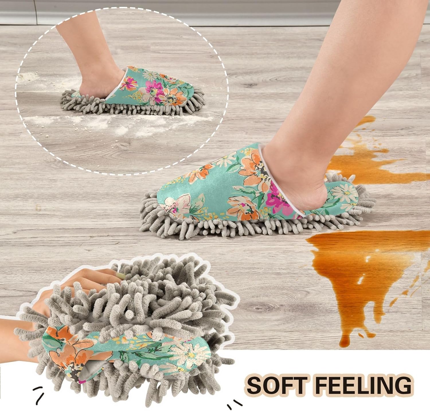 Sinestour Sketched Flower Mop Slippers for Floor Cleaning
