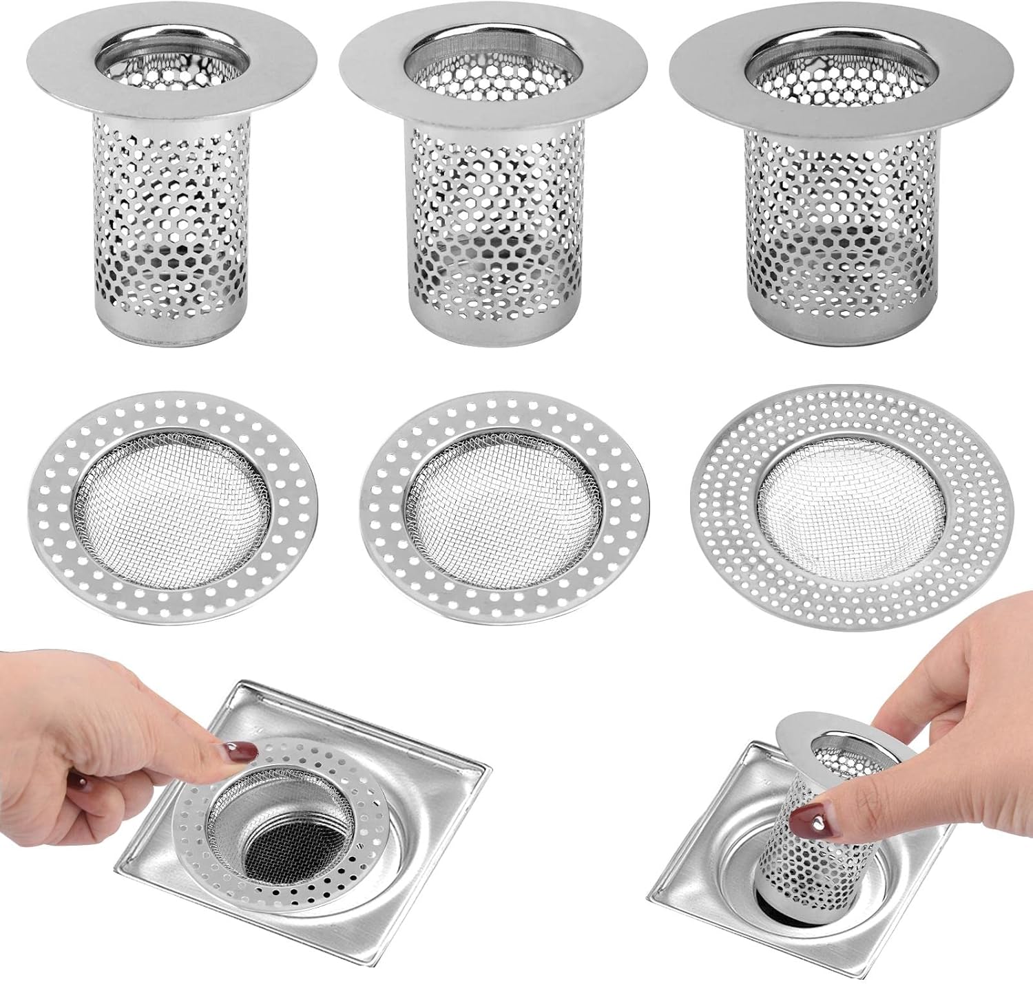 Ranjaner 6Pcs Stainless Steel Drain Cover Set