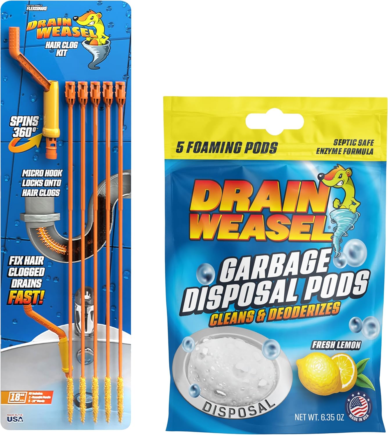 FlexiSnake Drain Weasel Tool with 5 Lemon Scent Pods