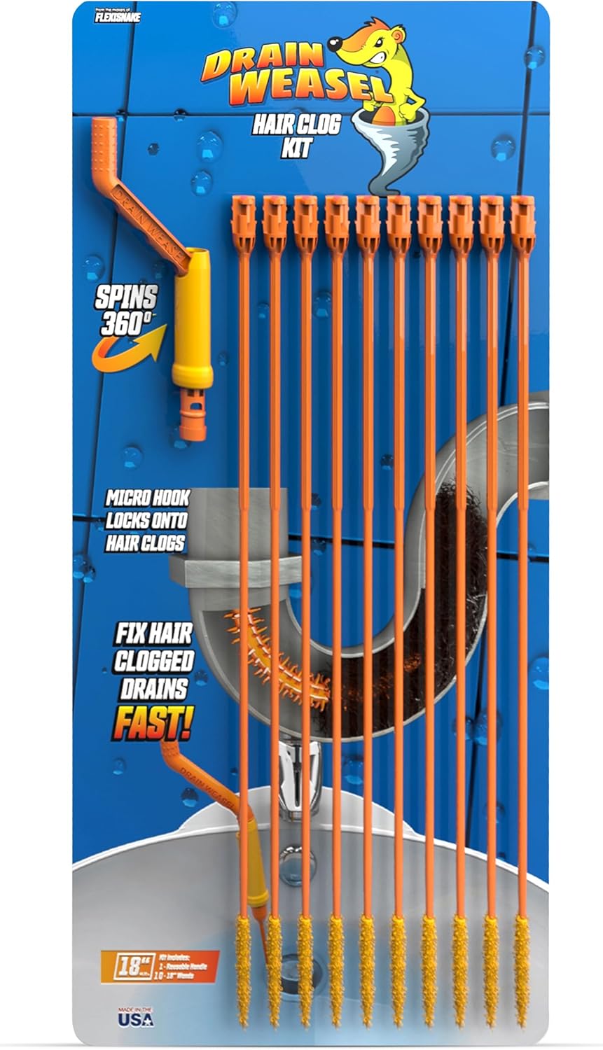 FlexiSnake Drain Weasel 10 Wands Tool with Lemon Scent Pods