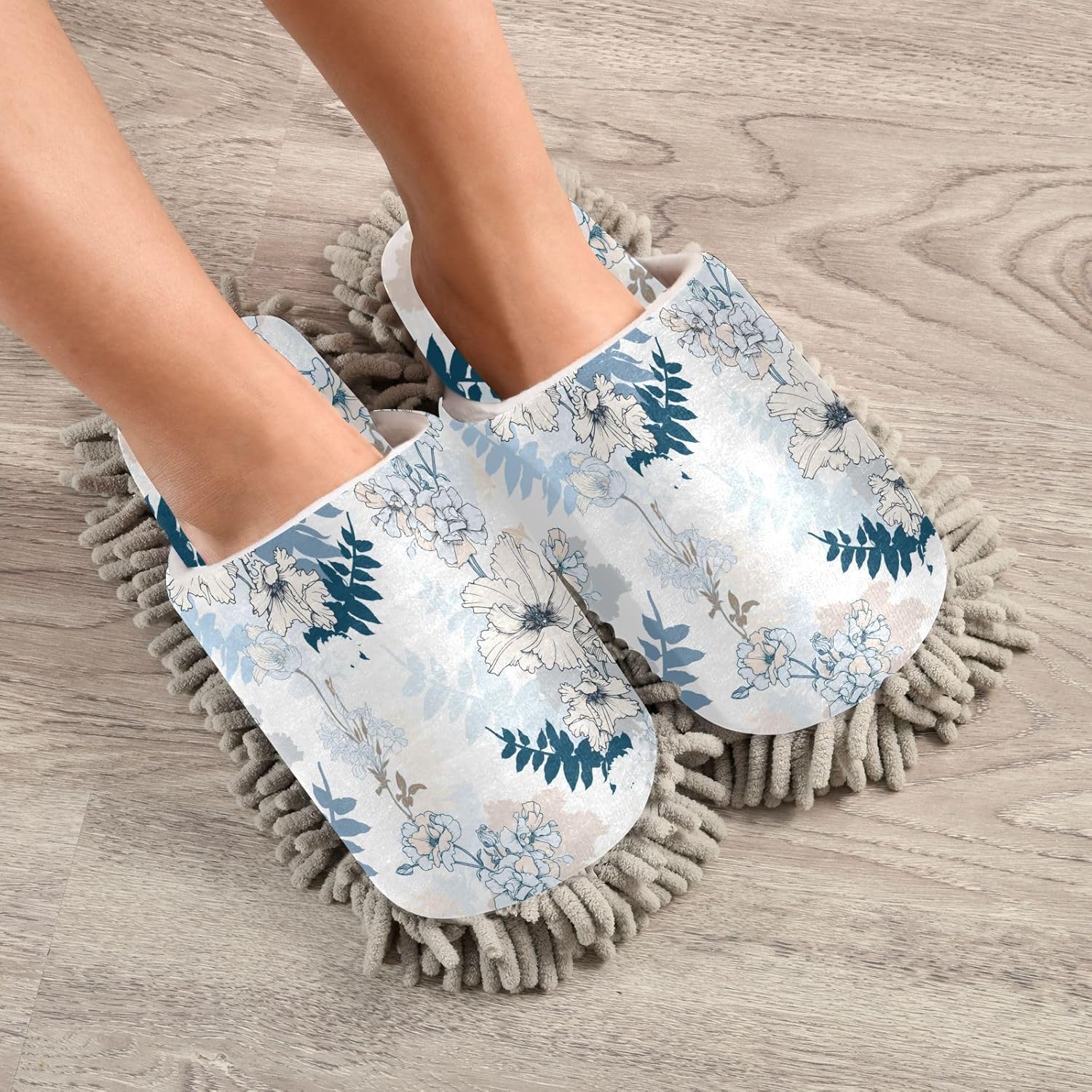 Kigai Microfiber Slippers with White Flowers Design