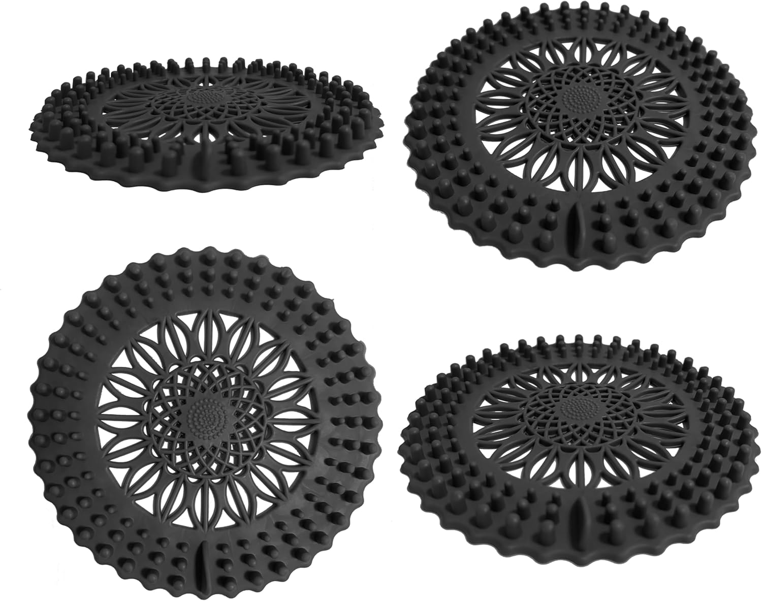 WODETIM Shower Drain Hair Catcher 4 Pack Black