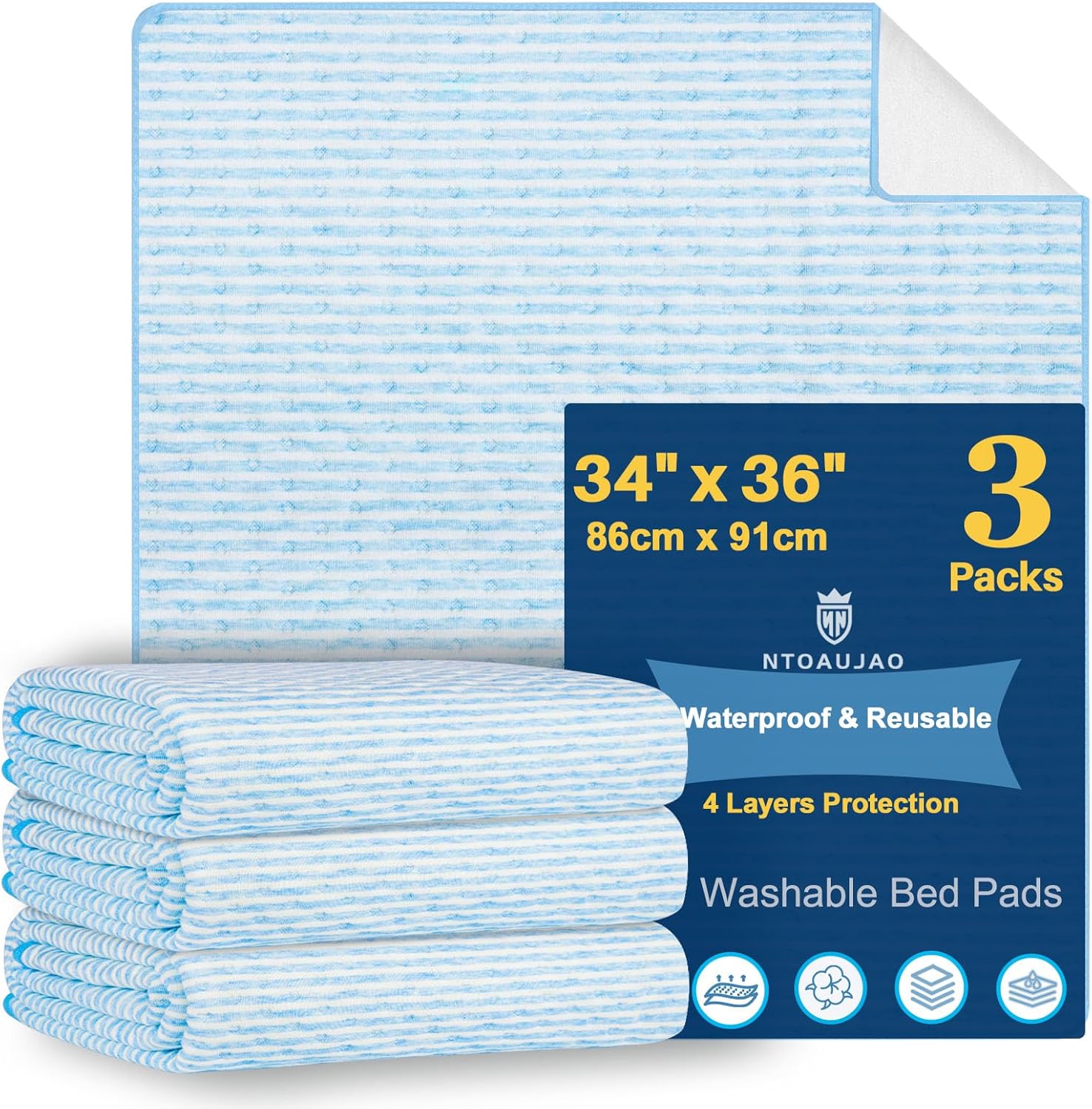Ntoaujao Reusable Waterproof Bed Pads 3-Pack 36x34