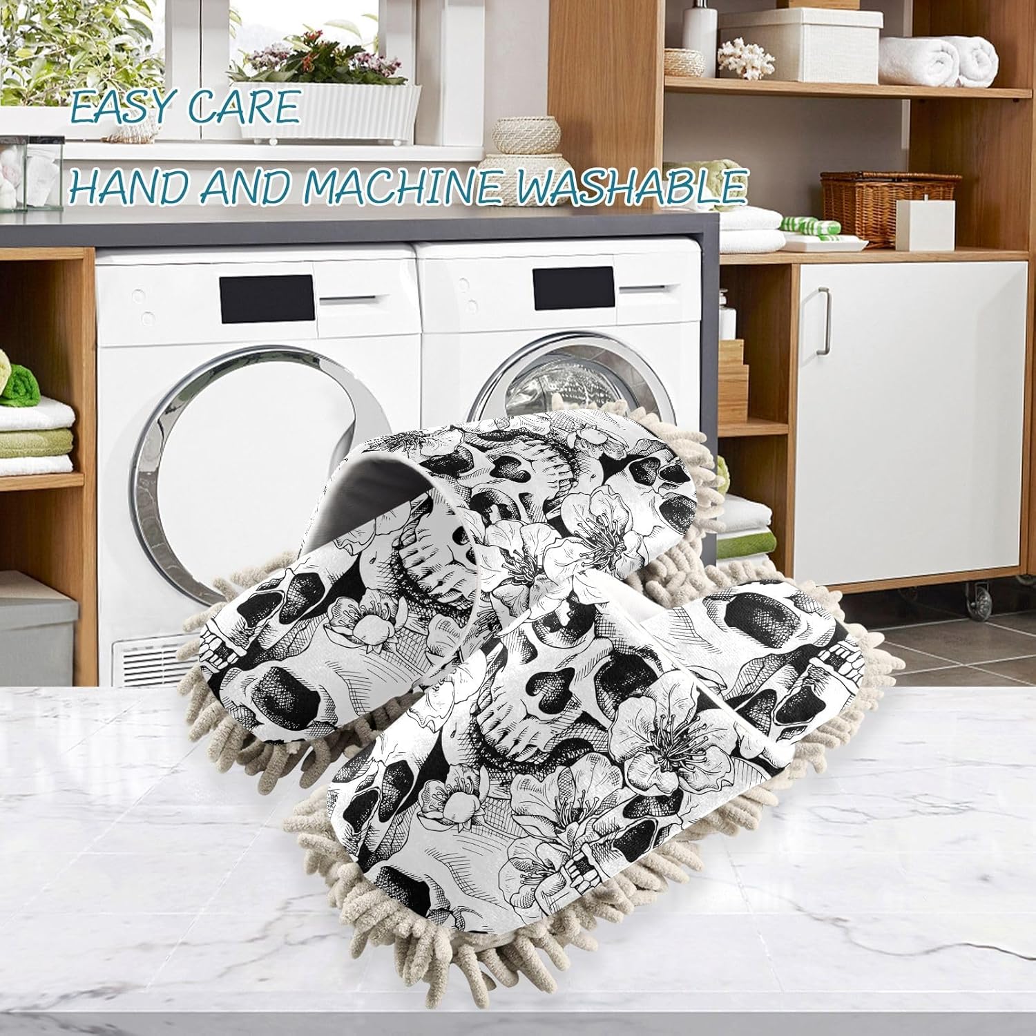Sinestour White Skull Mop Slippers for Floor Cleaning