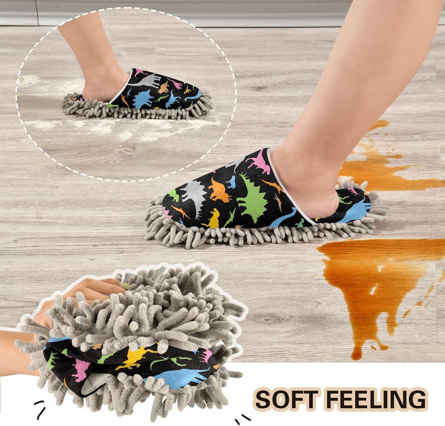 Sinestour Dinosaur Mop Slippers for Floor Cleaning