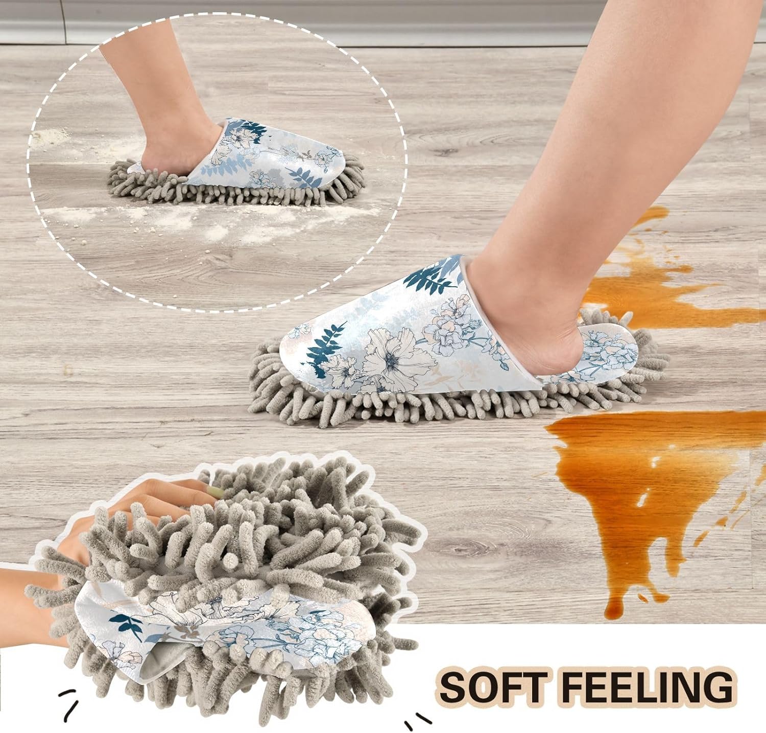 Kigai Microfiber Slippers with White Flowers Design