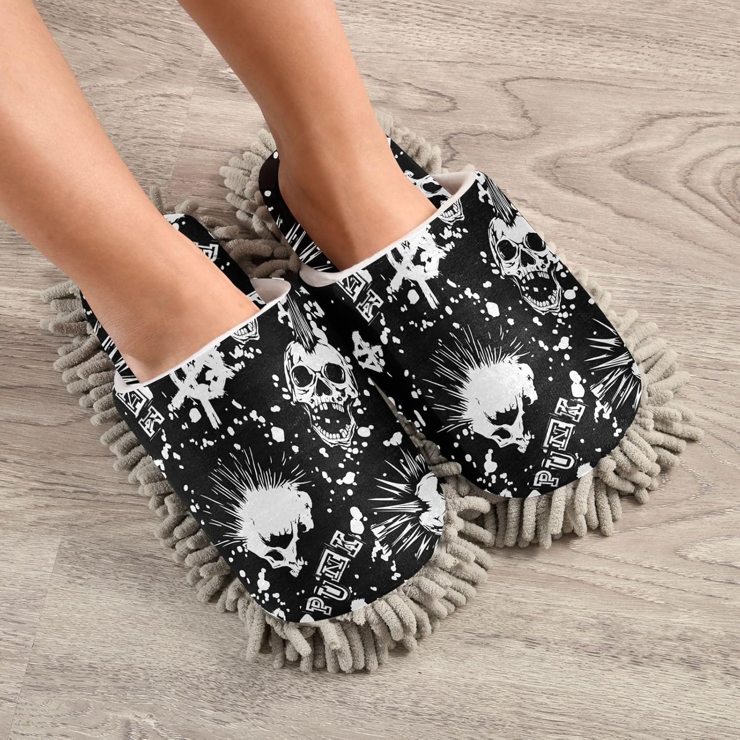 Sinestour Punk Skull Mop Slippers for Floor Cleaning 1