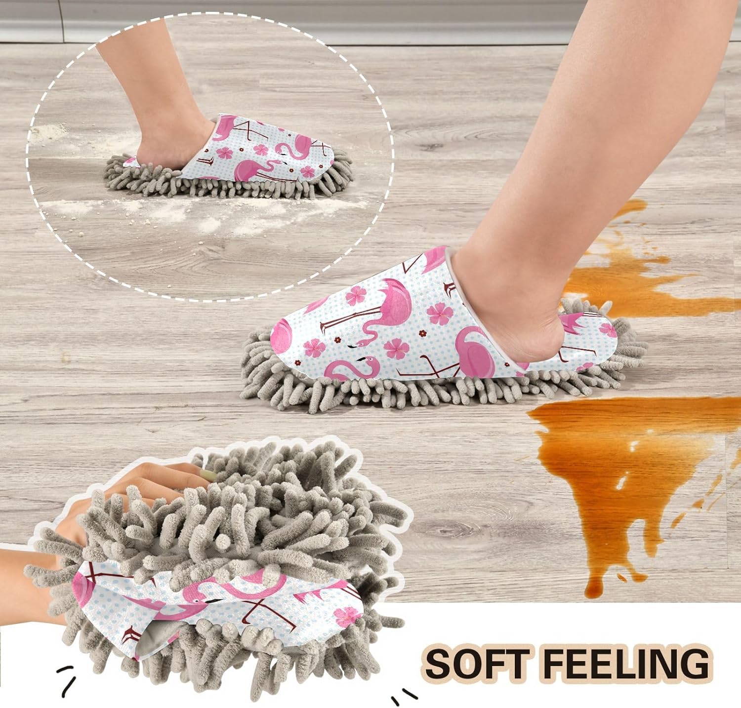 Sinestour Flamingos Mop Slippers for Floor Cleaning