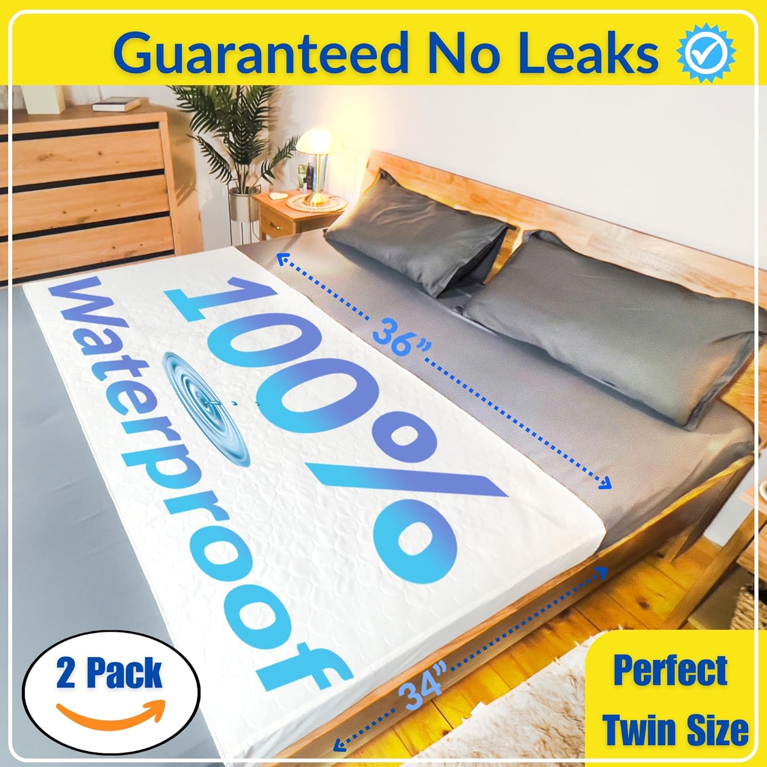 Dry Joy Waterproof Washable Bed Pads - Twin Size 34x36