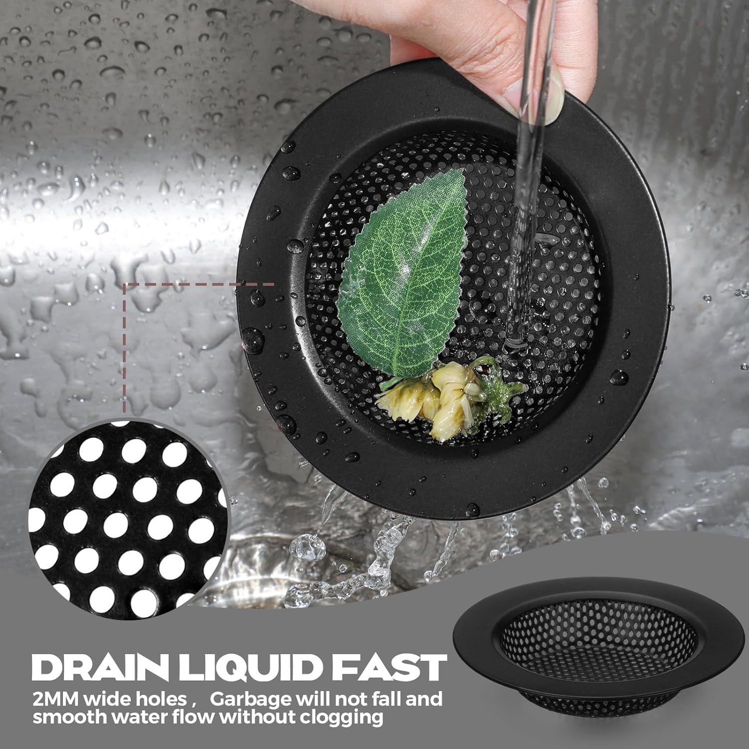 Retisee 2 Pcs Stainless Steel Sink Strainer Matte Black