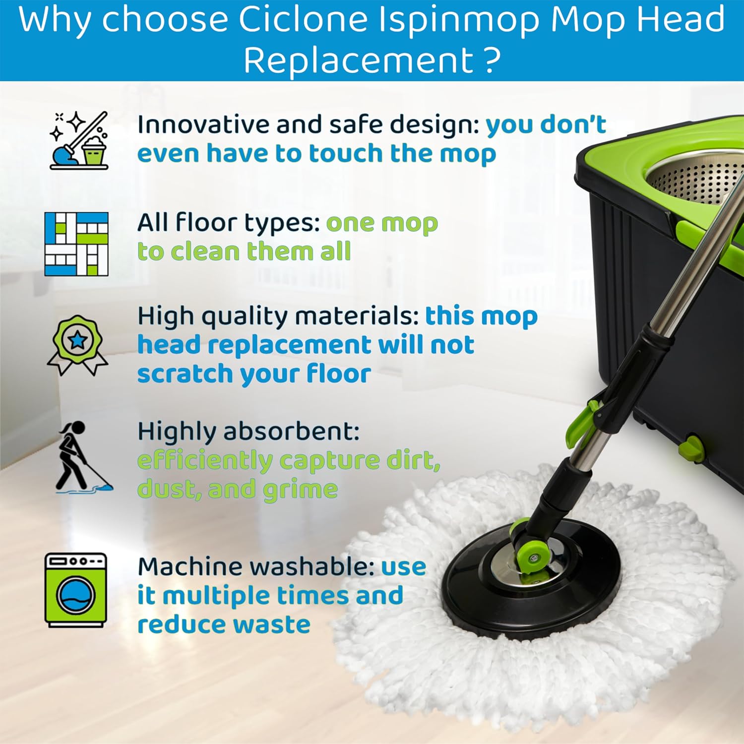CICLONE Ispinmop Microfiber Mop Head Refill
