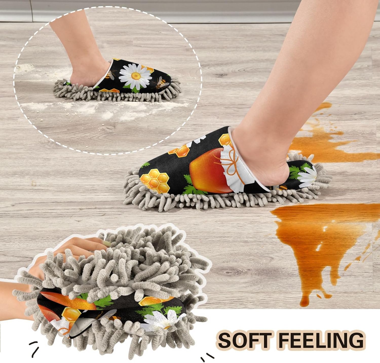 Sinestour Bee Honey Black Mop Slippers for Floor Cleaning 1