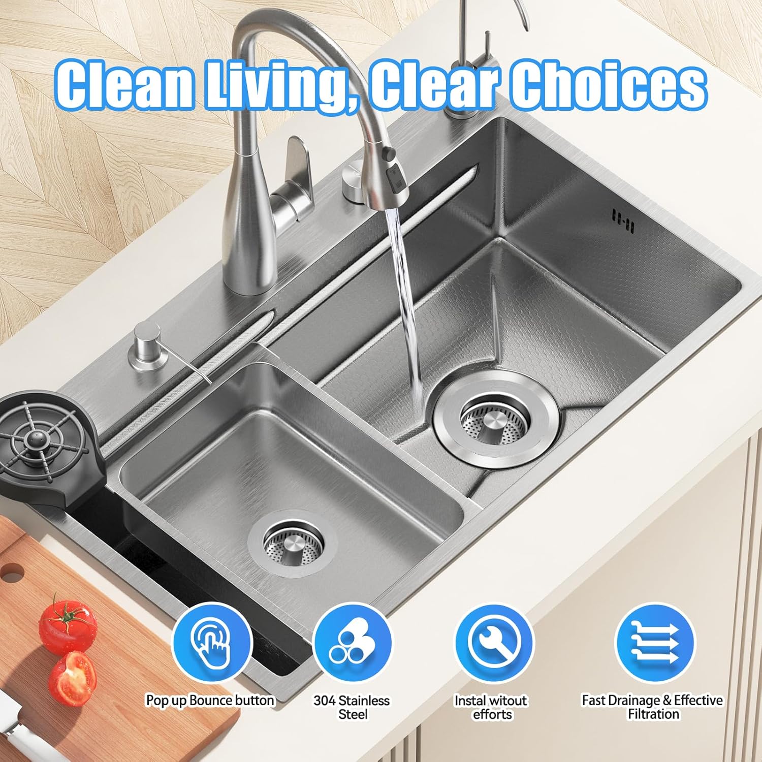 Oxanlare Kitchen Sink Drain Strainer with Cleaning Brush