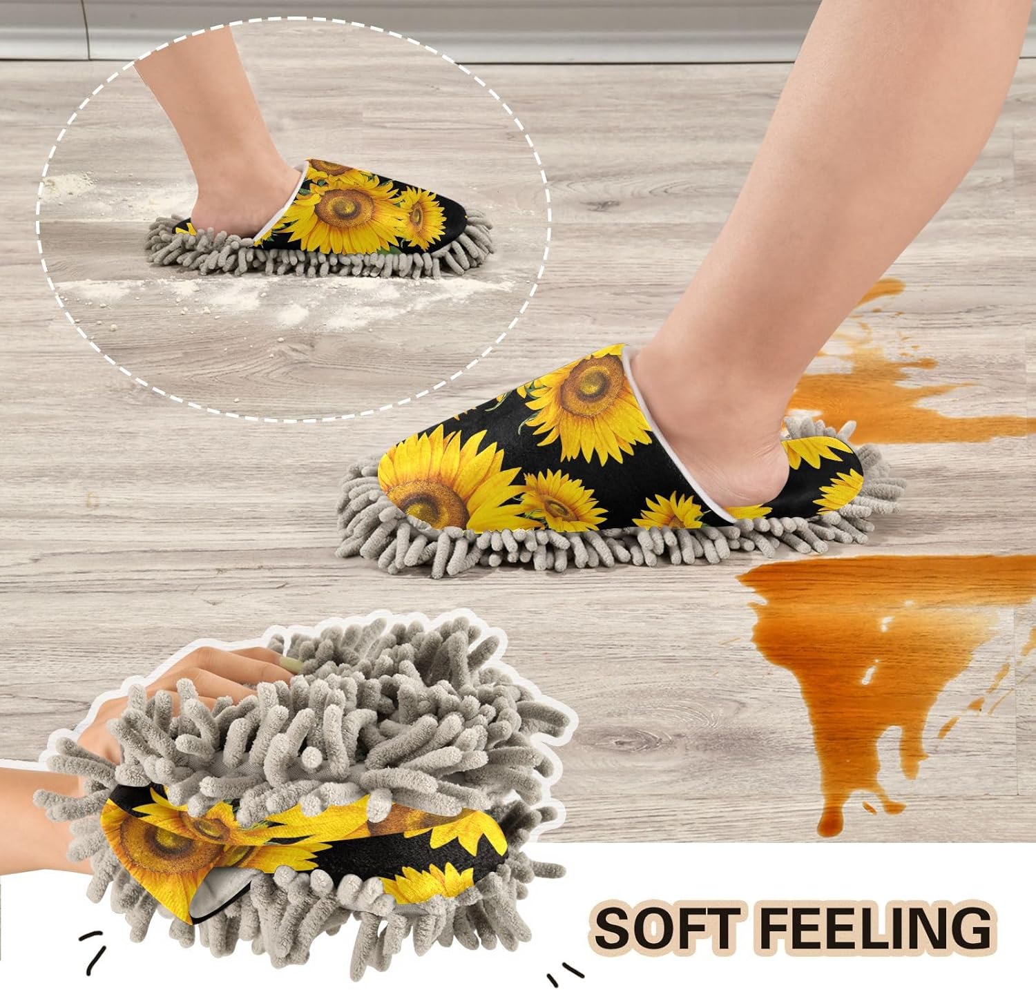 Sinestour Sunflowers Mop Slippers for Floor Cleaning