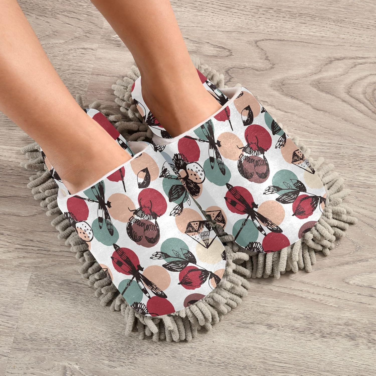 Sinestour Dragonflies Mop Slippers for Floor Cleaning 1