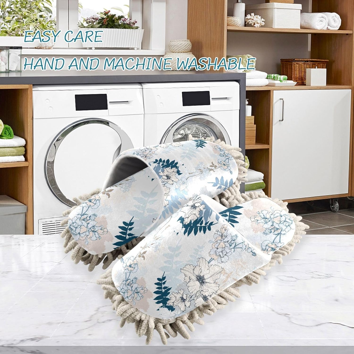 Kigai Microfiber Slippers with White Flowers Design