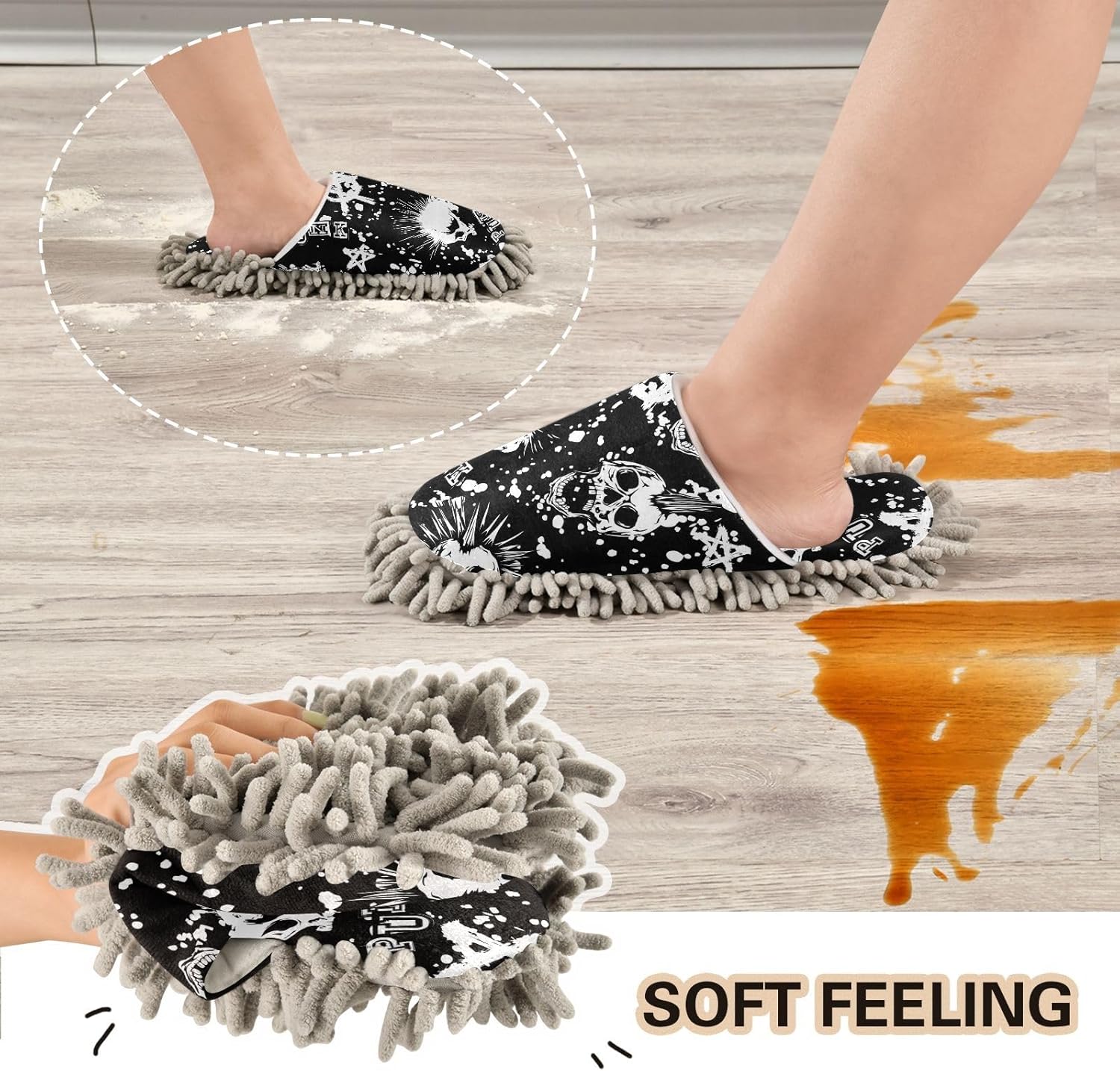 Sinestour Punk Skull Mop Slippers for Floor Cleaning 1