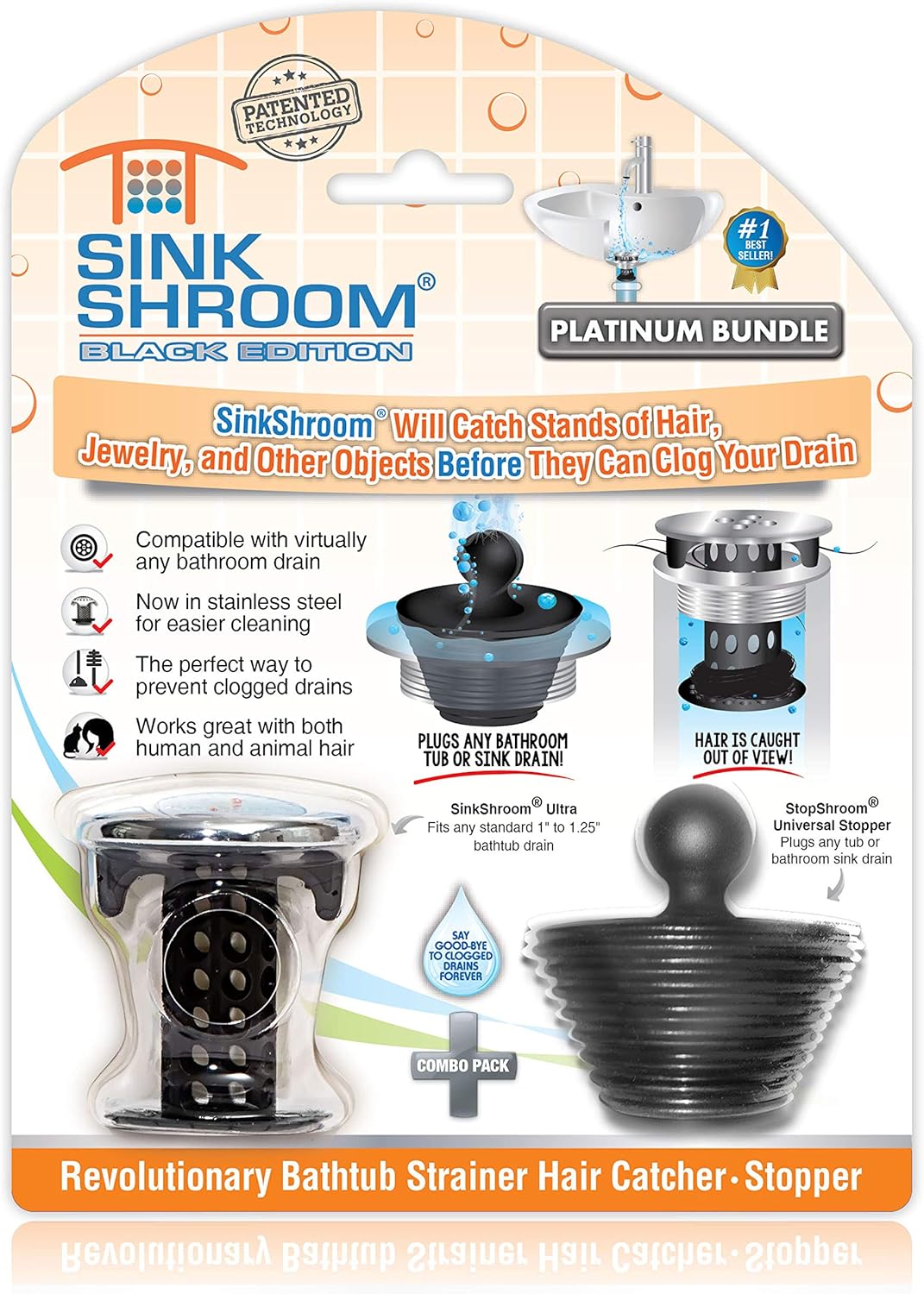SinkShroom Combo Edition Drain Protector Hair Catcher and Stopper 1