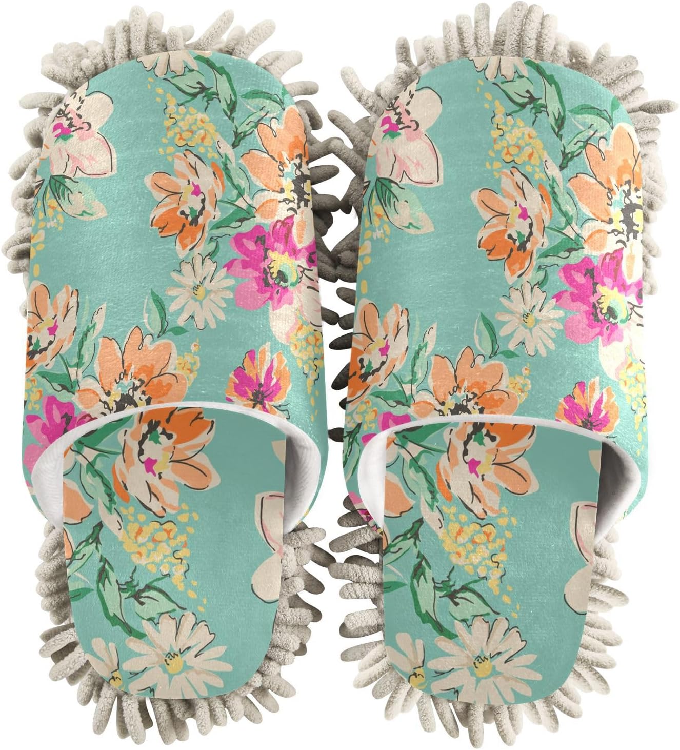 Sinestour Sketched Flower Mop Slippers for Floor Cleaning