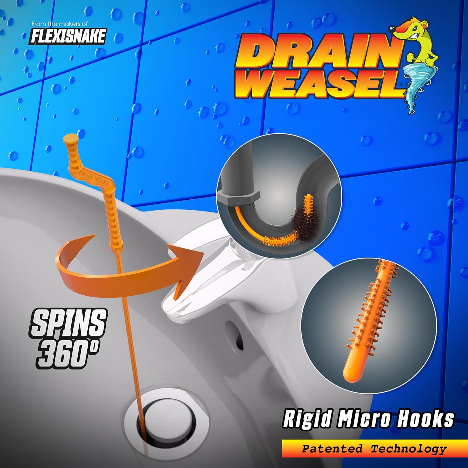 FlexiSnake Drain Weasel 18-Inch Hair Clog Remover