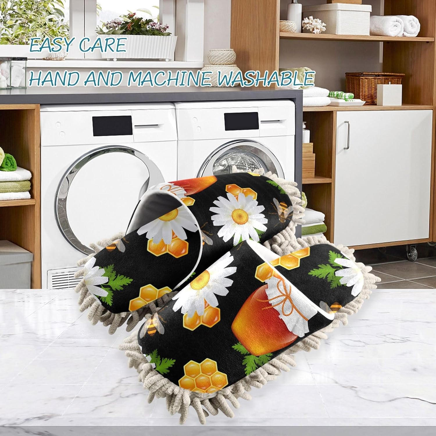 Sinestour Bee Honey Black Mop Slippers for Floor Cleaning 1