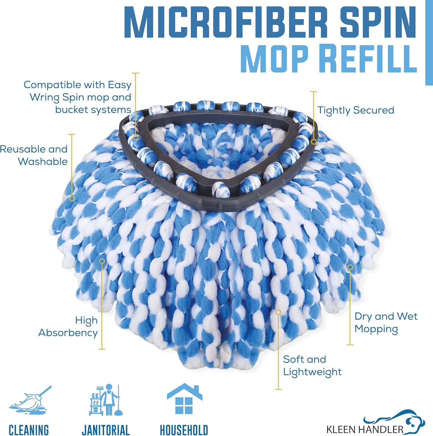 KLEEN HANDLER Microfiber Spin Mop Refill Heads 6-Pack Blue
