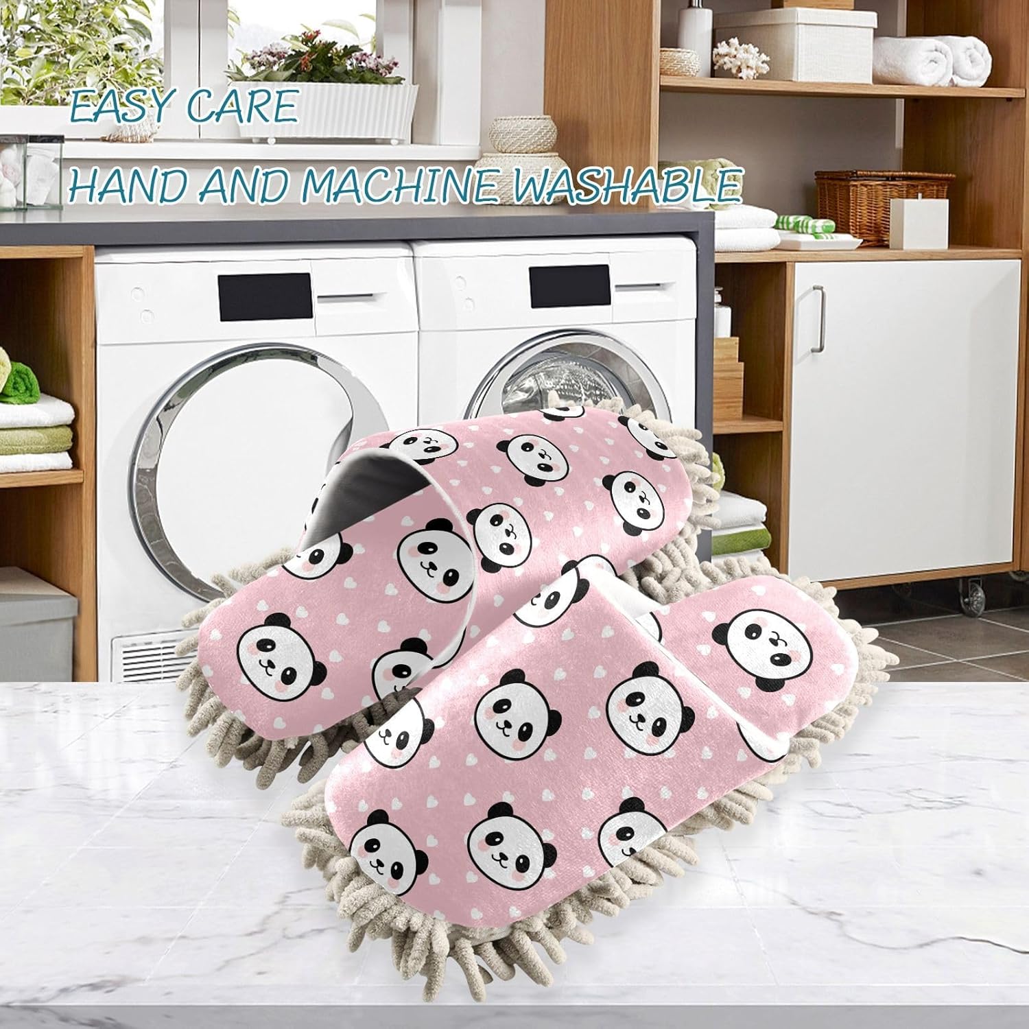 Sinestour Panda Pink Mop Slippers for Floor Cleaning